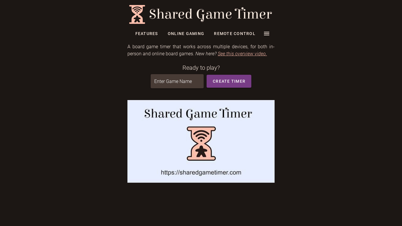 Shared Board Game Timer Landing page