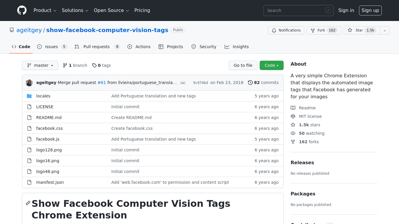 Facebook Computer Vision Tags Landing page