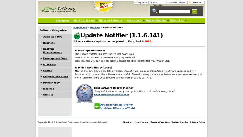 Update Notifier Landing Page