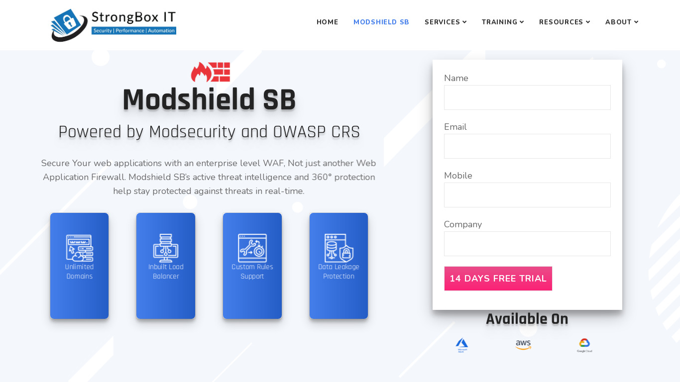 Modshield SB by StrongBox IT Landing page