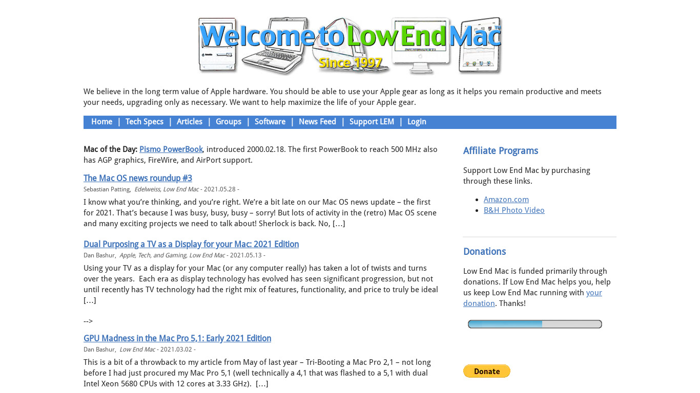 Low End Mac Landing page