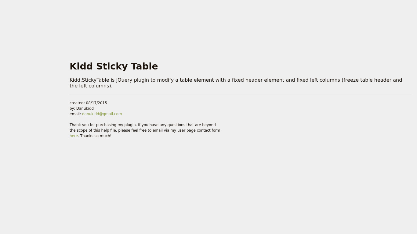 Kidd Sticky Table Landing page