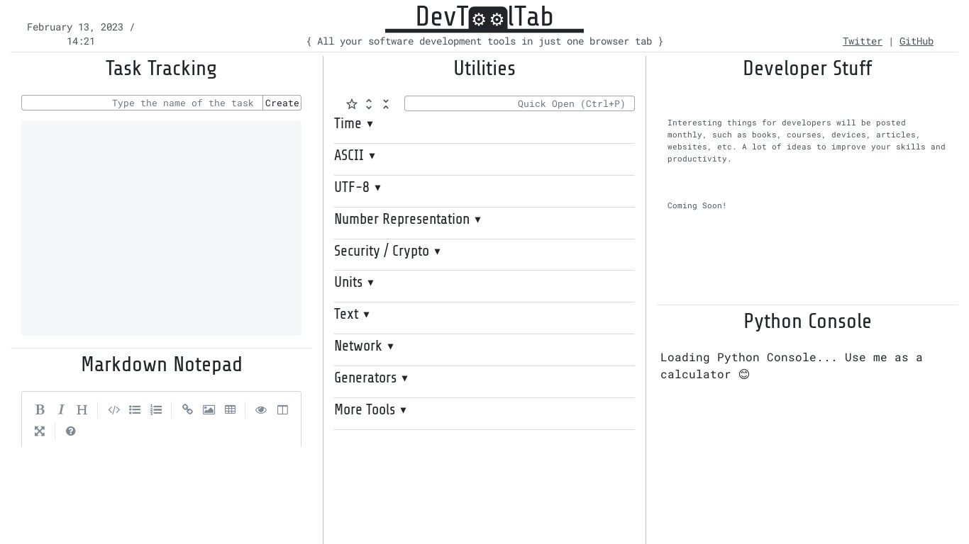 DevToolTab Landing page