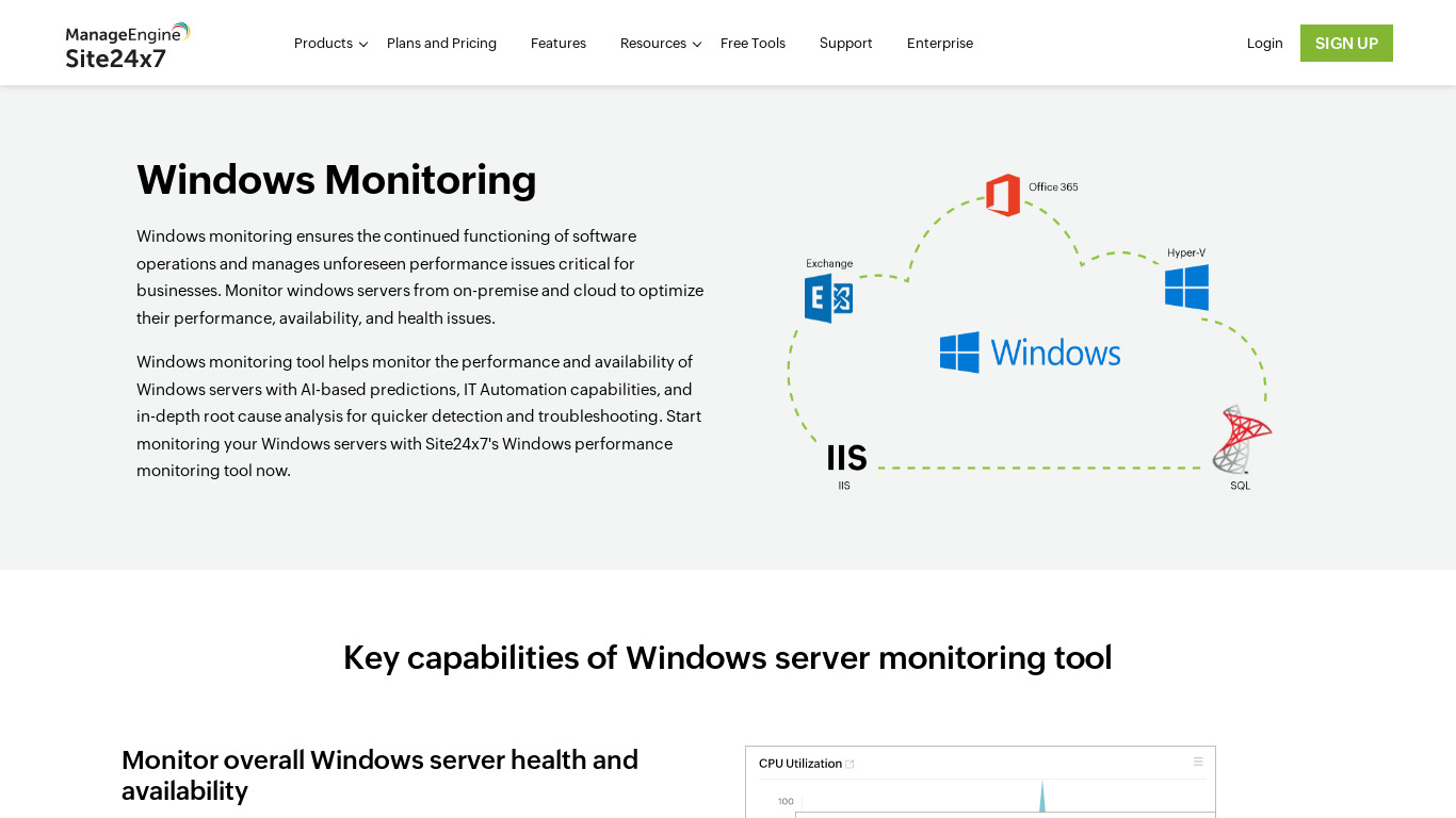 Site24x7 Windows Monitoring Landing page
