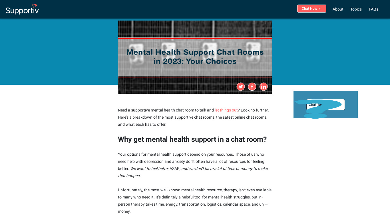 Supportiv Online Chat Room Landing page