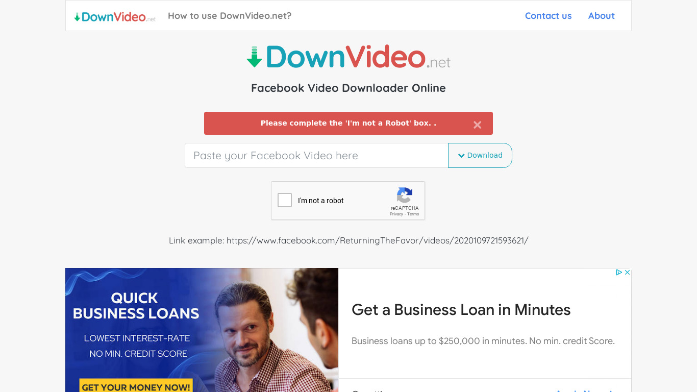 DownVideo Landing page