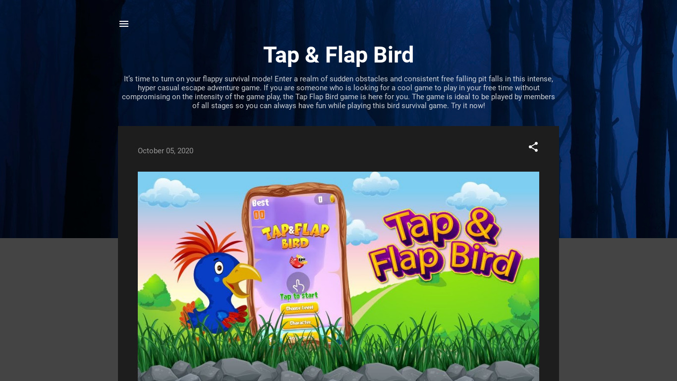 Tap Flap Bird Landing page
