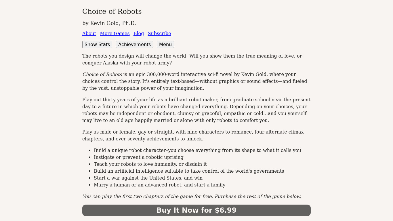 Choice of Robots Landing page
