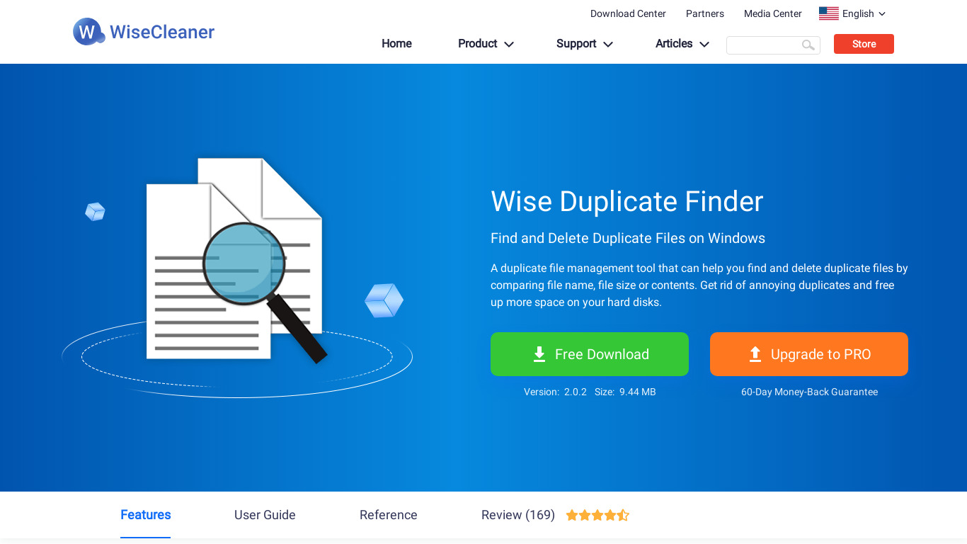 Wise Duplicate Finder Landing page