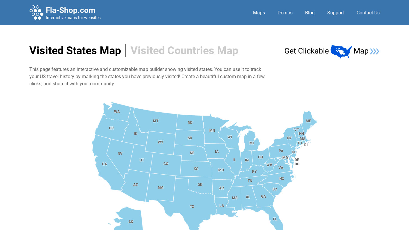 Visited States Map Landing page