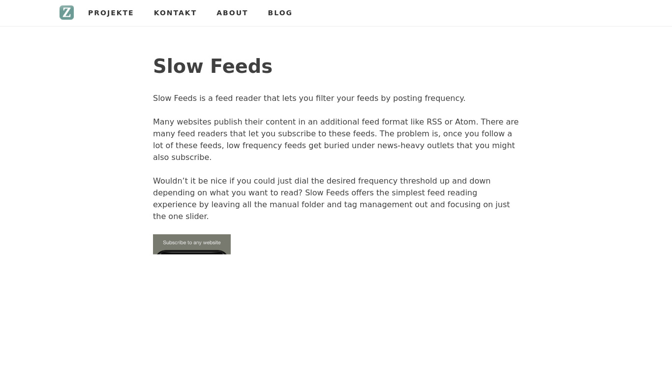 Slow Feeds Landing page