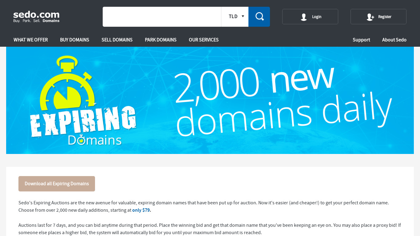 Sedo Expiring Domains Landing page