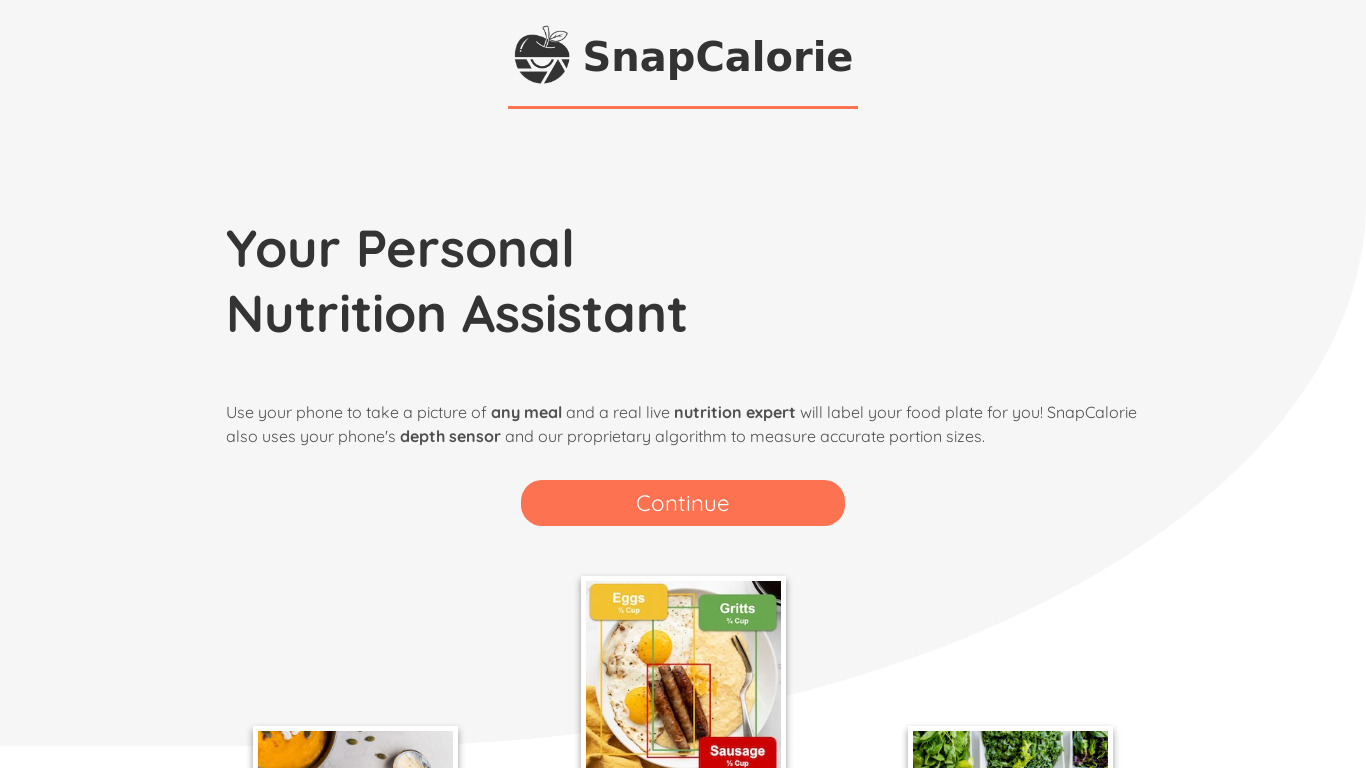 SnapCalorie Landing page