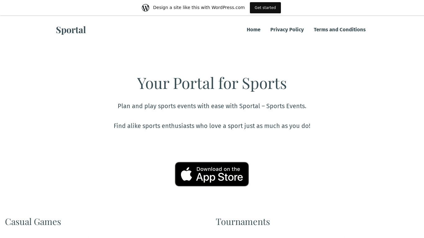 Sportal Landing page