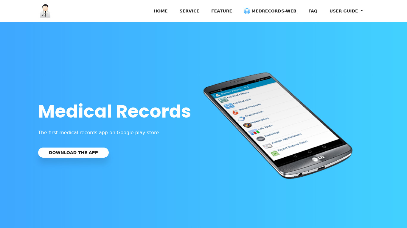 Medical Records Landing page