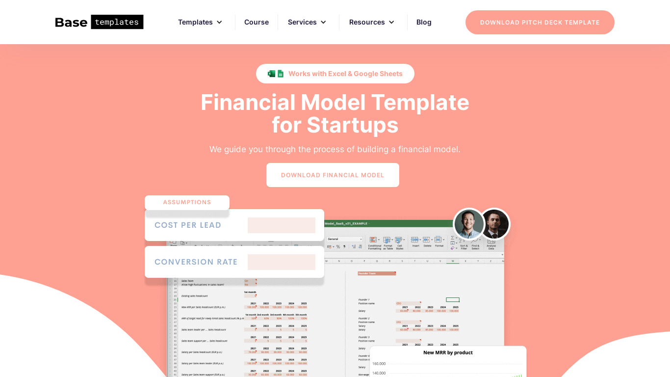 Financial Model Template Landing page