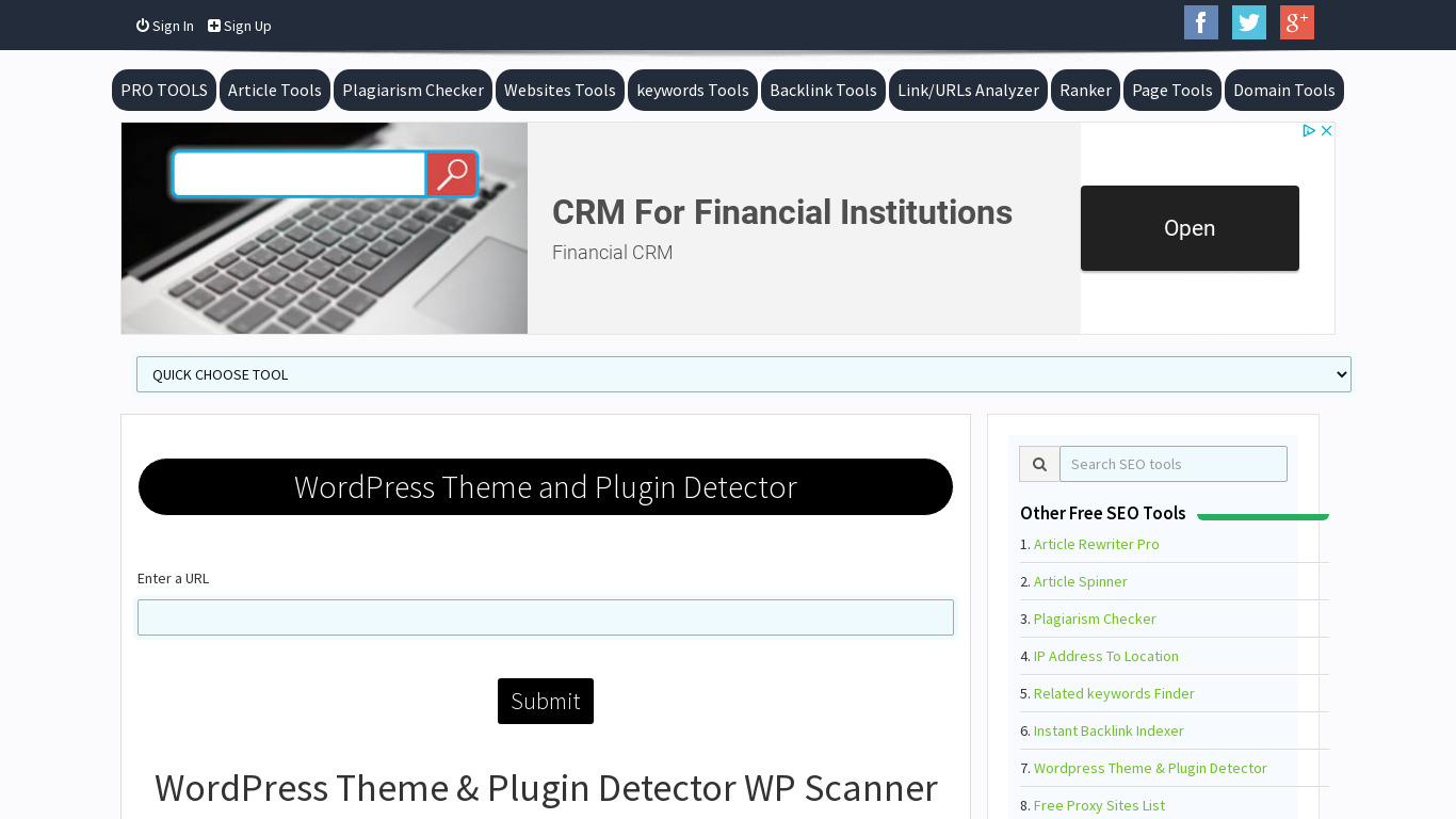 CoderDuck WordPress Plugin Detector Landing page