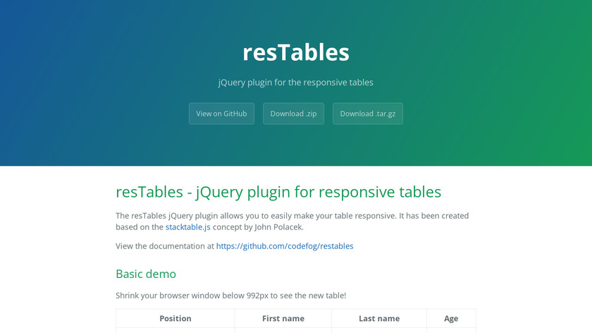 ResTables Landing Page