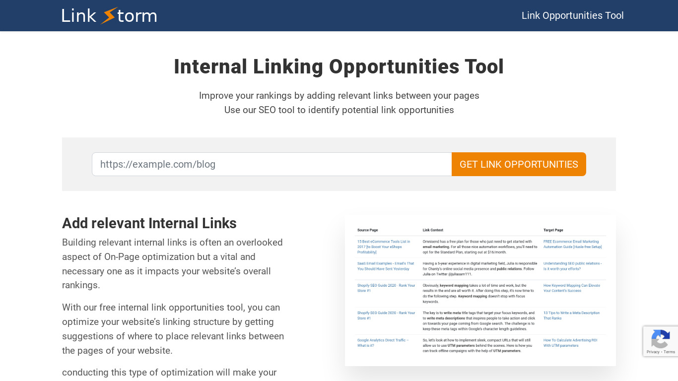 LinkStorm Landing page