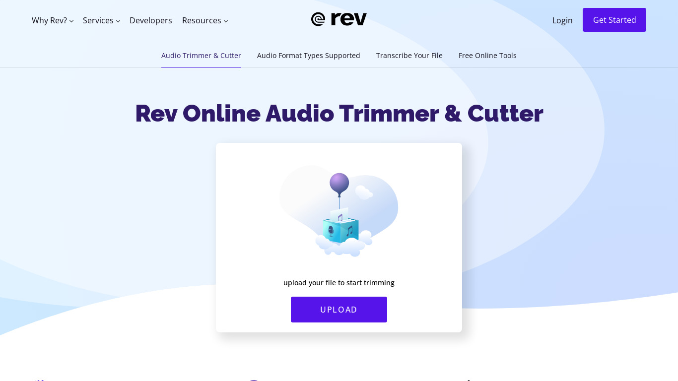 Rev Audio Trimmer & Cutter Landing page