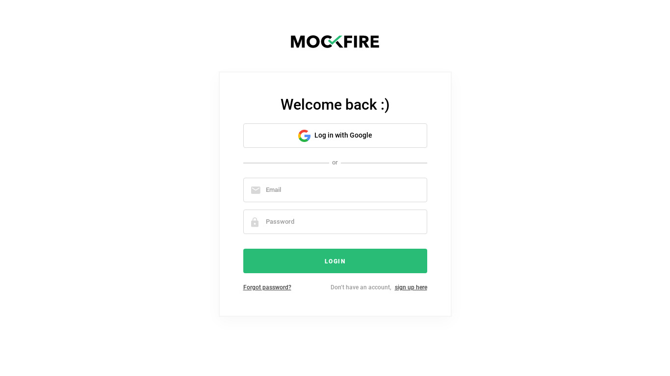 Mockfire Landing page