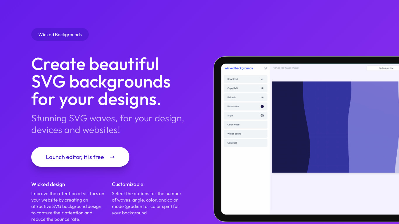 Wicked Backgrounds Landing page