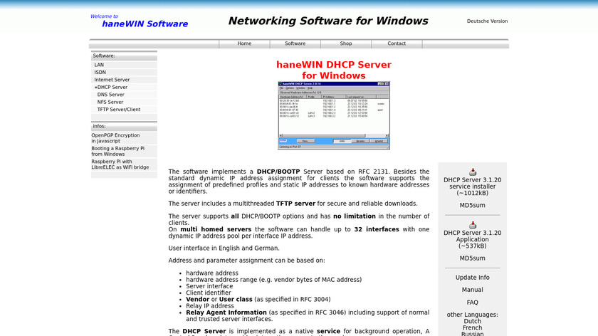 haneWIN DHCP Landing Page