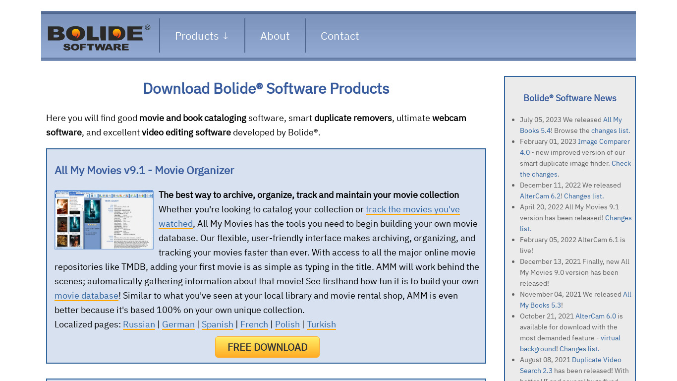 Bolide Software Landing page