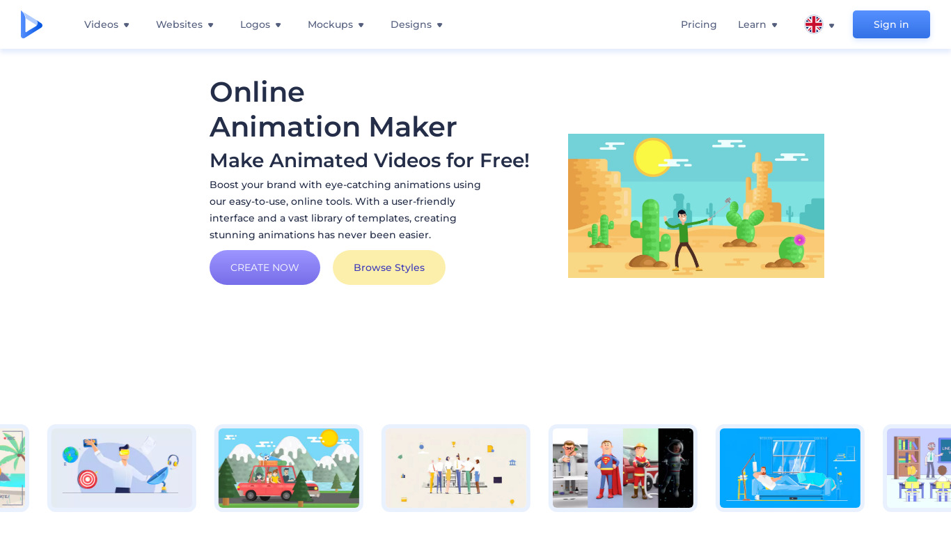 Renderforest AnimationMaker Landing page