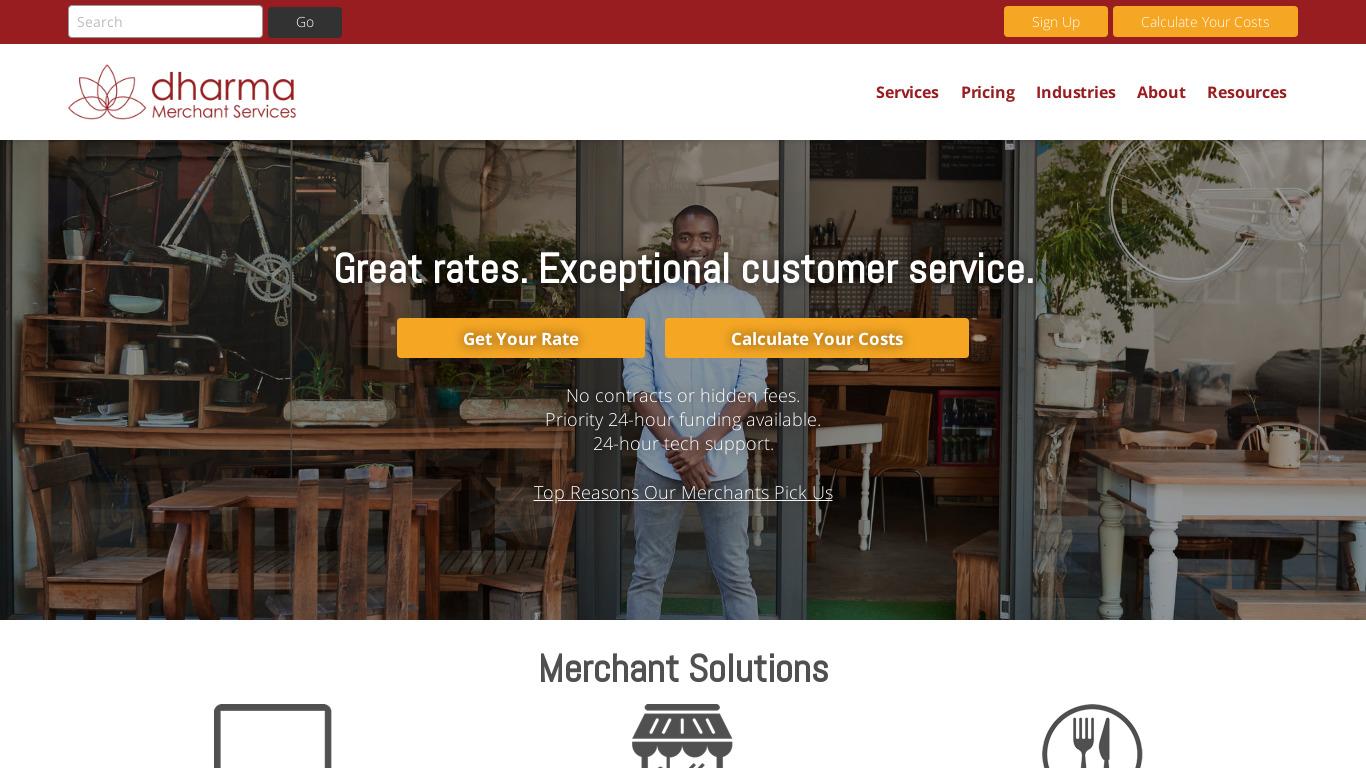 Dharma Merchant Services Landing page