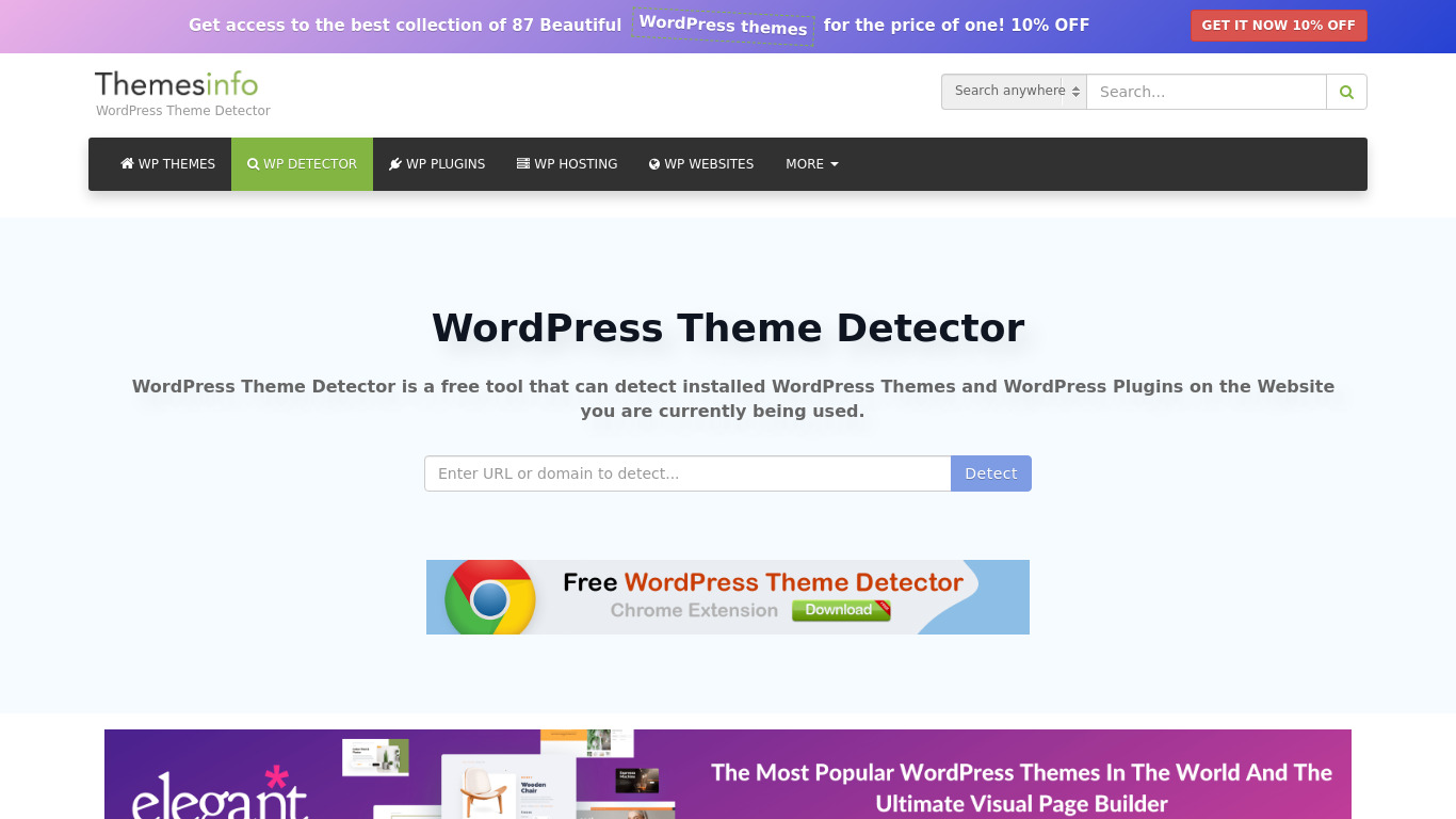 Themesinfo WordPress Theme Detector Landing page