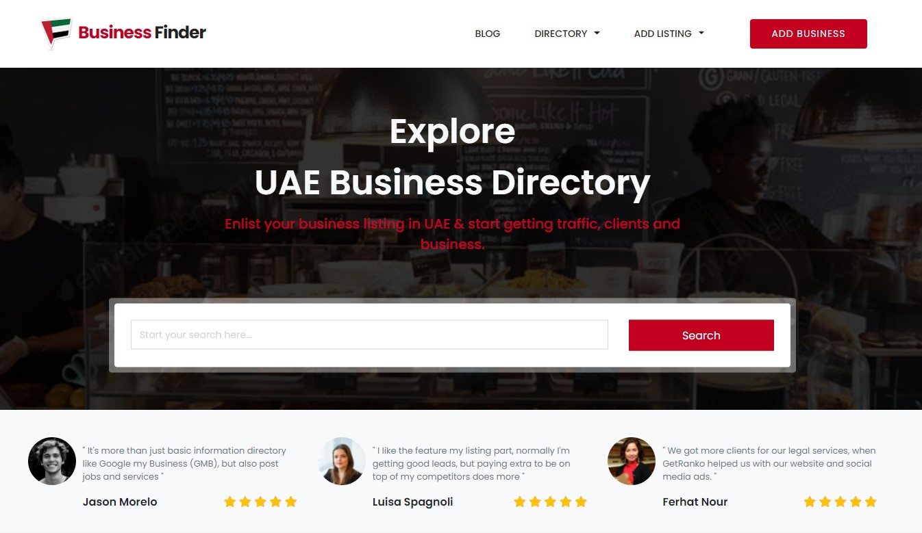 UAE Business Finder Landing page