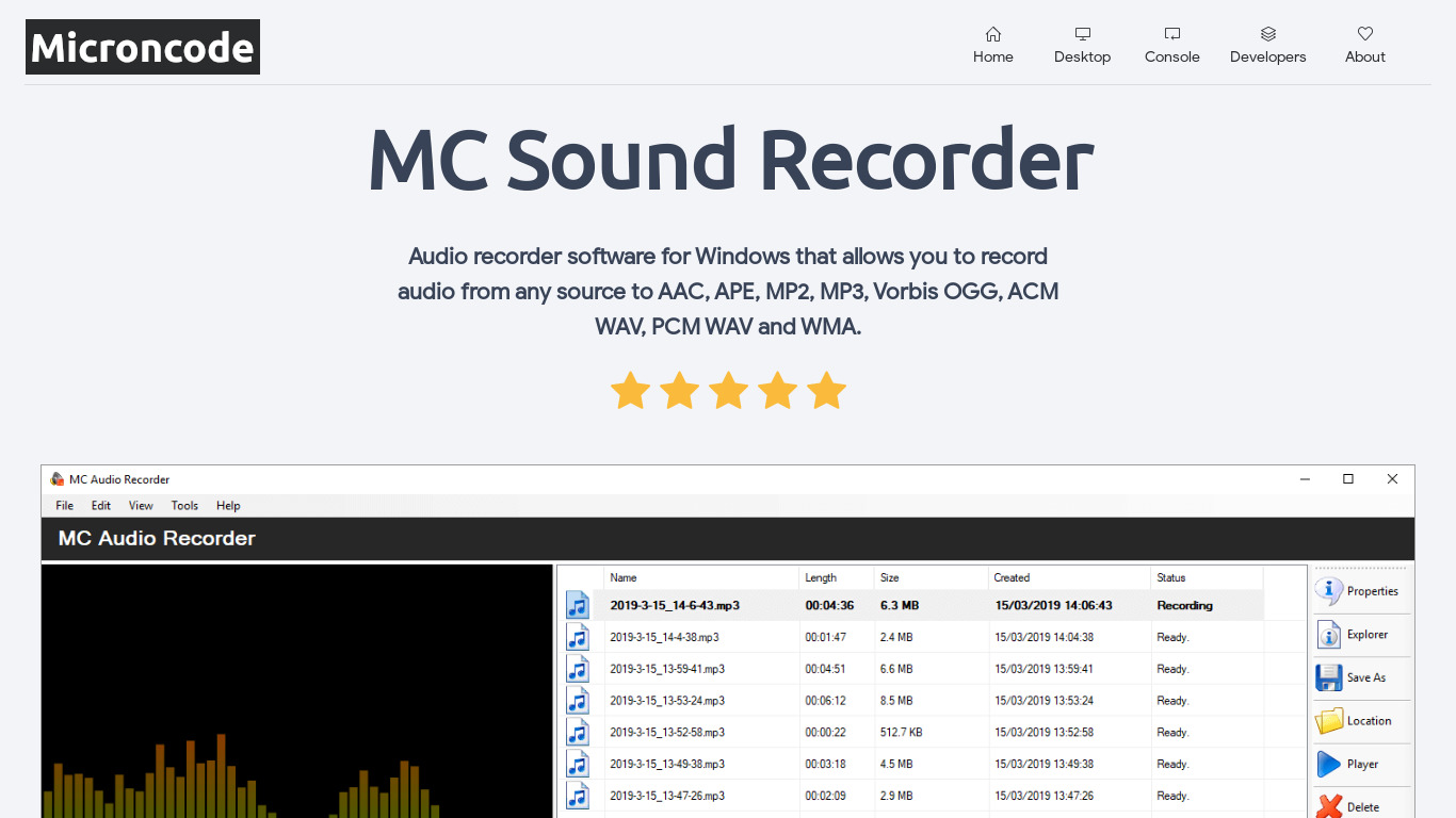 MC Sound Recorder Landing page