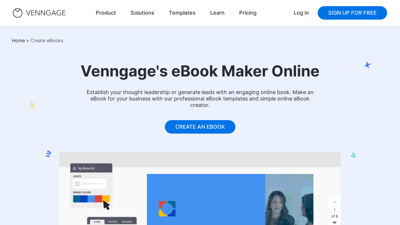 Venngage Make an eBook Landing page