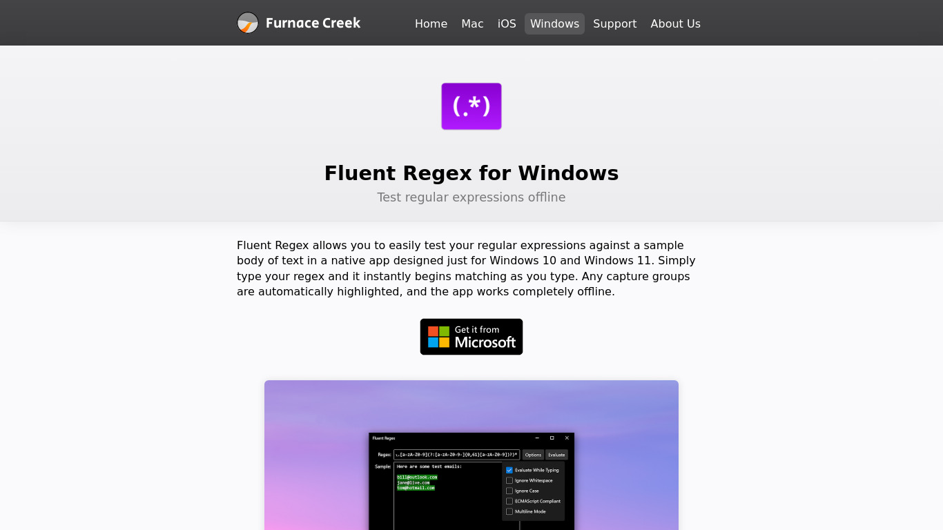 Fluent Regex Landing page