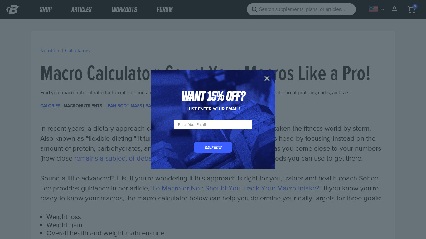 BodyBuilding Macro Calculator Landing page