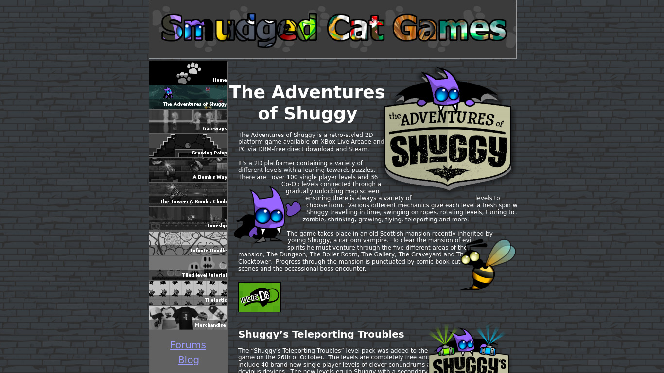 The Adventures of Shuggy Landing page