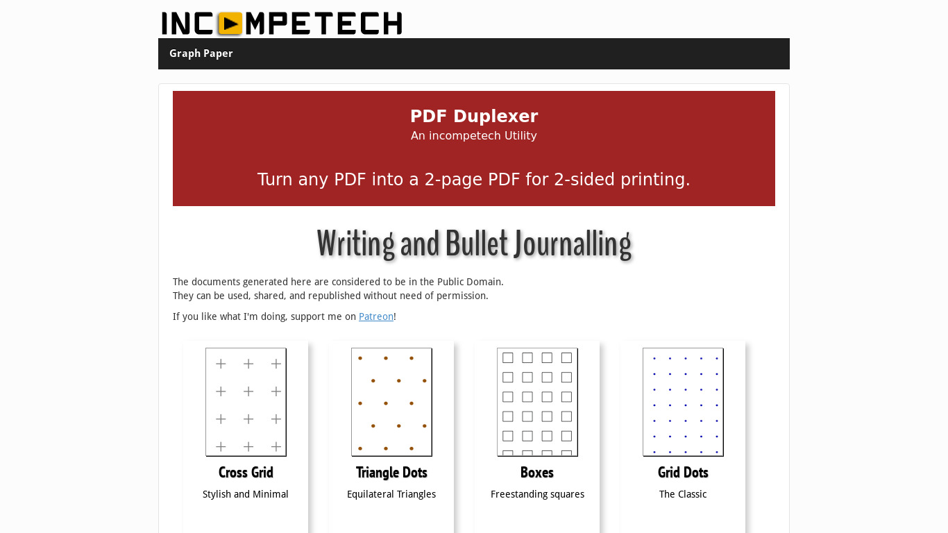 InCompetech Graph Paper Landing page