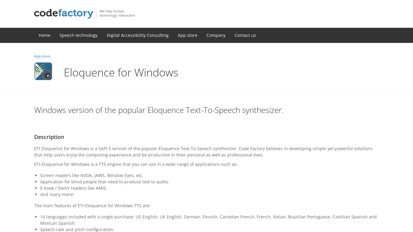 Eloquence TTS Landing page