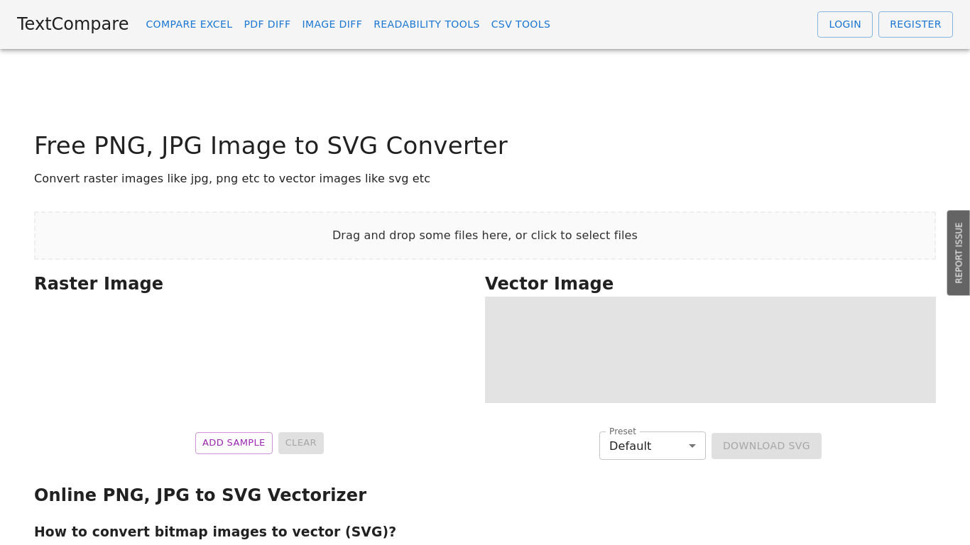 TextCompare Vectorizer Landing page