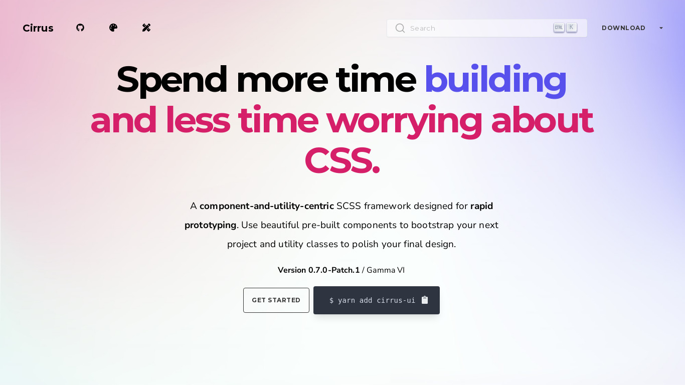 Cirrus CSS Landing page
