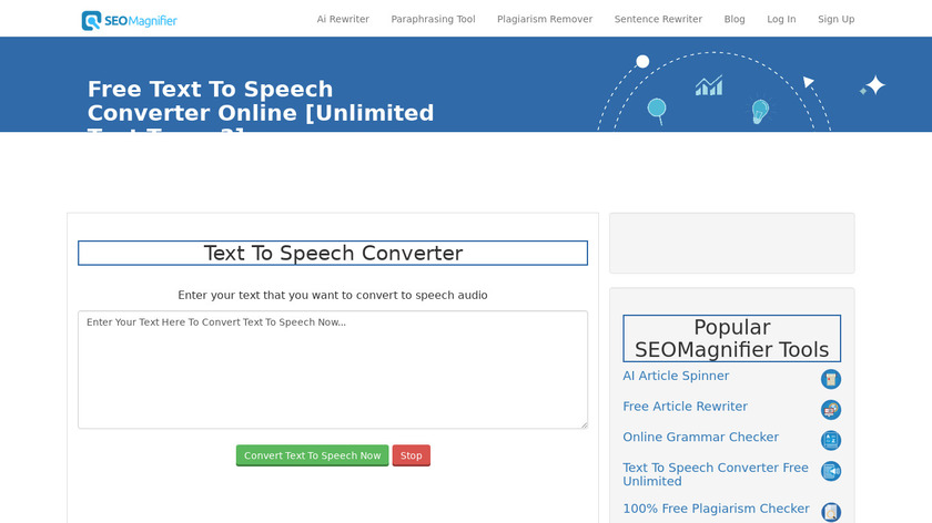 SEOMagnifier Text To Speech Converter Landing Page
