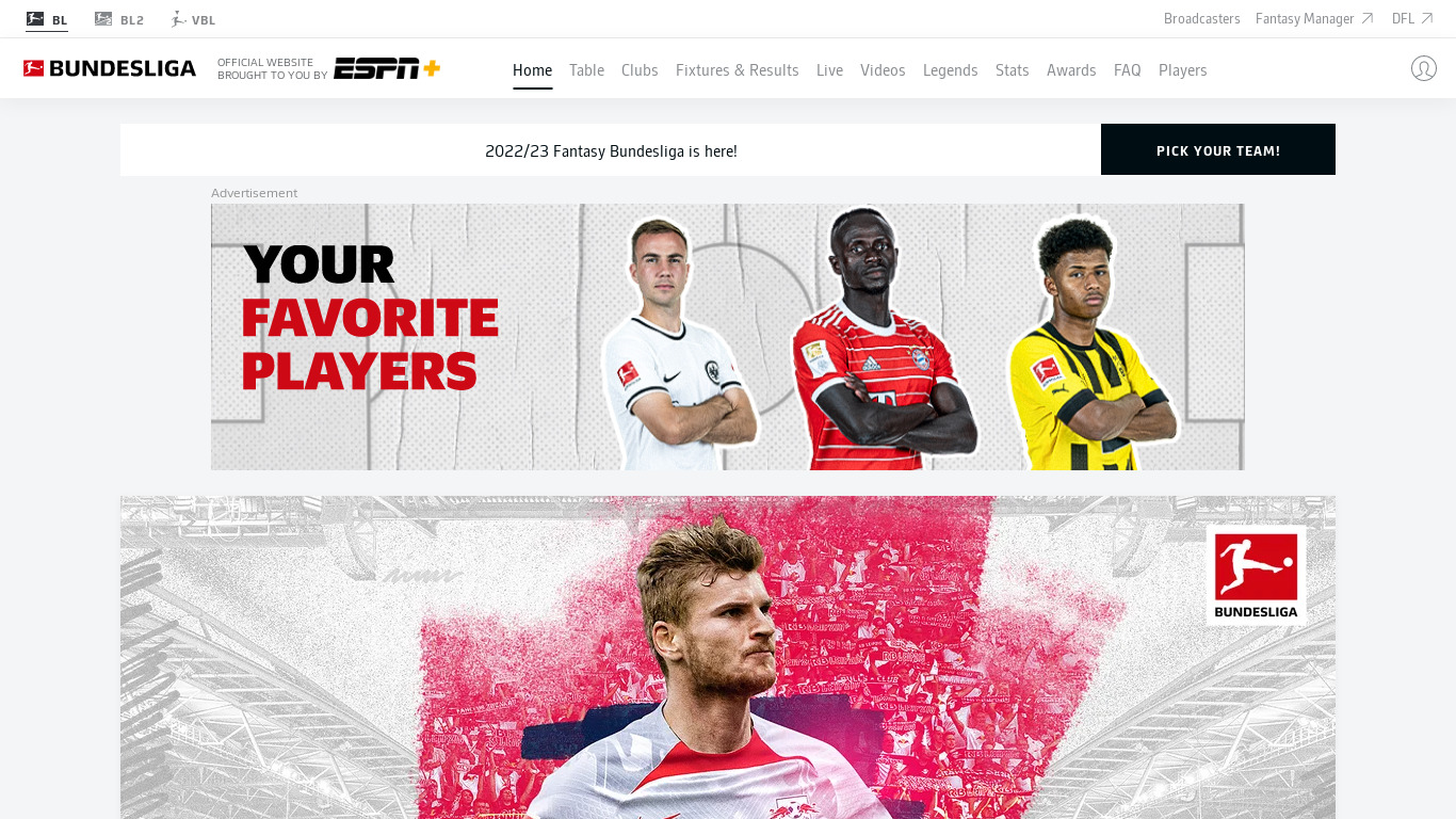 Bundesliga Official App Landing page