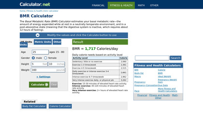 BMR Calculator by Calculator.net image