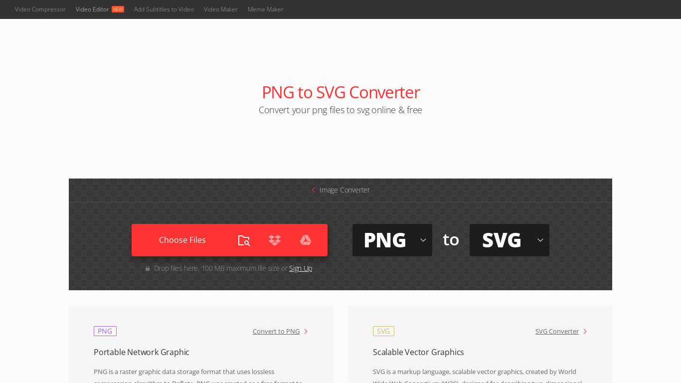 PNG to SVG Converter Landing page