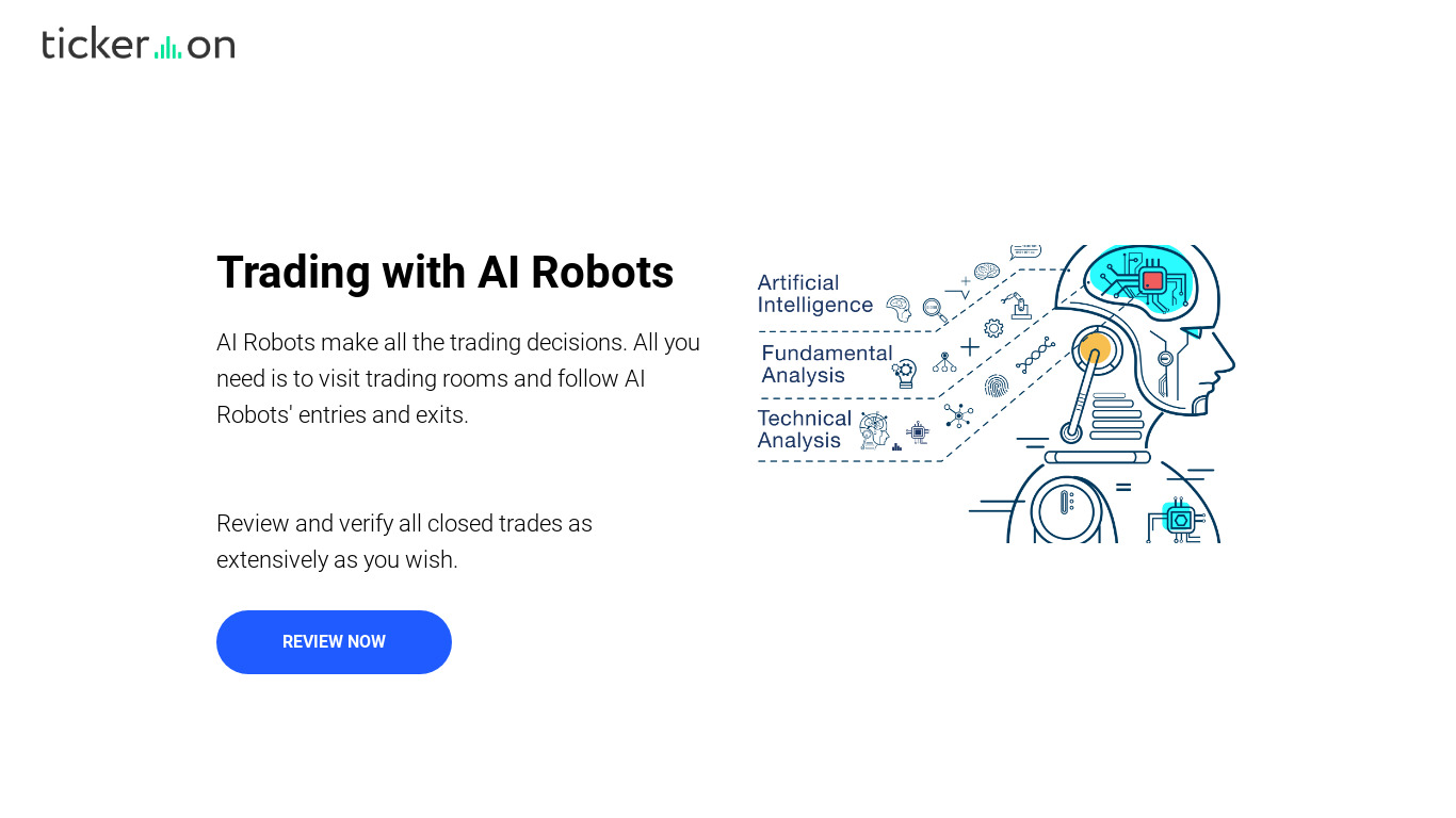 Tickeron AI Trading Robots Landing page