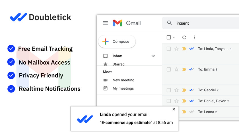Doubletick for Gmail Landing Page
