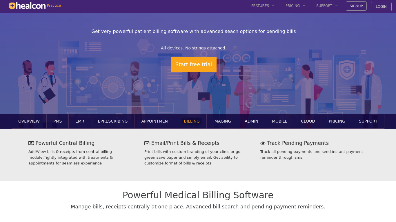 Healcon Medical Billing Software Landing page