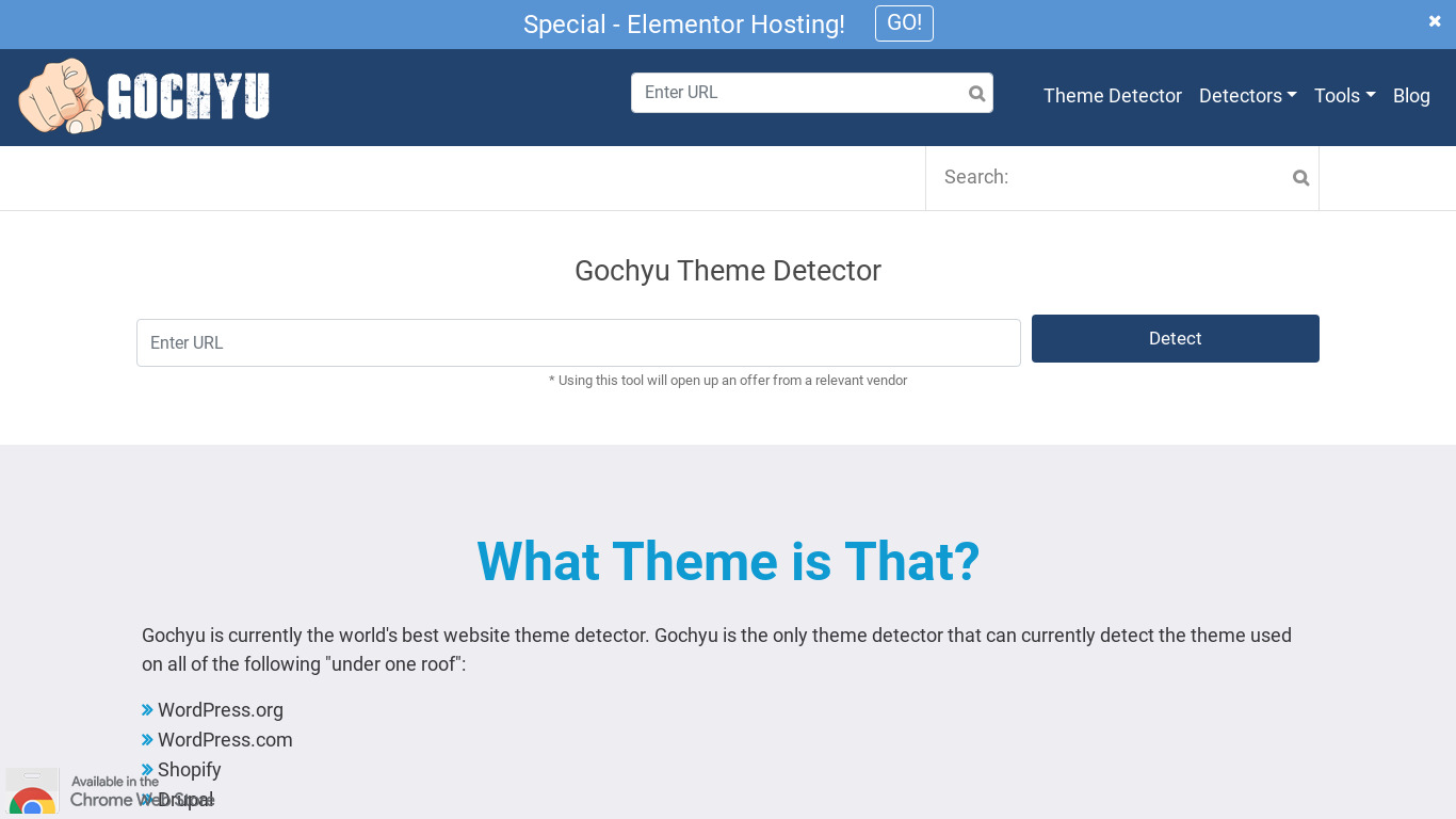 Gochyu Theme Detector Landing page