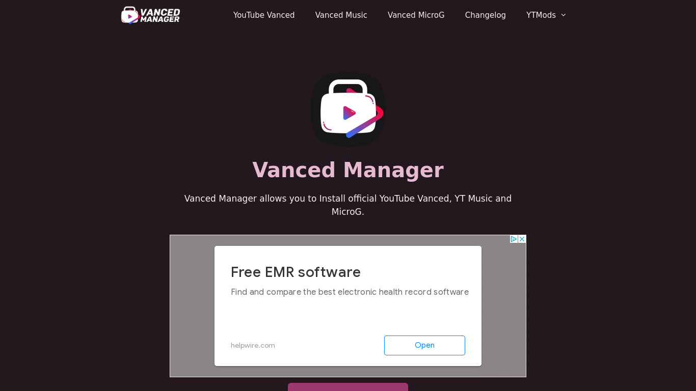Vanced Manager Landing page